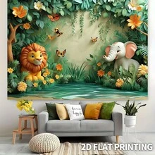 2D 1 Piece Holiday Party Indoor And Outdoor Decoration Backdrop - Polyester Multipurpose Backdrop, Tropical Rainforest Theme, Wildlife Park Animal Theme, Wall Decoration Backdrop For Wedding, Bridal Party, Birthday, Baptism - Multicolor - View 2