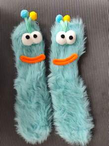 1 par de calcetines de oruga esponjosos y lindos, calcetines gruesos y cálidos para interiores para mujeres, calcetines adorables y divertidos de dibujos animados para el hogar, regalo de Navidad acogedor - Multicolor - Ver 4