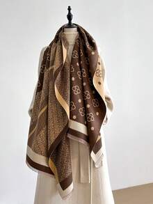 1 pieza Bufanda de cachemira sintética con estampado de trébol de cuatro hojas, elegante y minimalista, versátil para el atuendo diario de la mujer, accesorio de moda y para protegerse del aire acondicionado - Multicolor - Ver 12