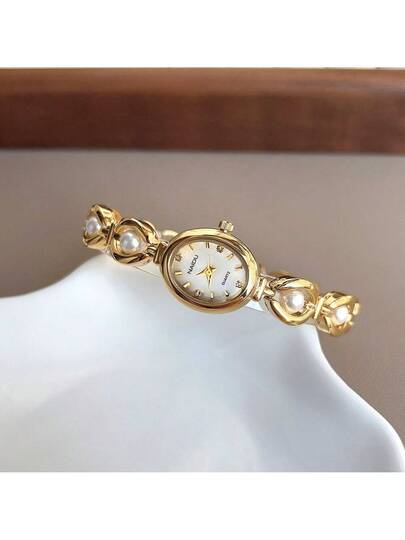 1PC Small Vintage Luxe Women Bracelet Horloge Pearl Elegante Waterproof Stainless Steel Quartz Watches ation Birthday view 5