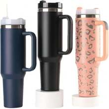 40 Oz Stainless Steel Tumbler With Handle, Vacuum Insulated Tumblers Bulk, Reusable Double Wall Travel Coffee Mug, Durable Powder Coated Water Bottle (Black, 1) - 黑色 - 查看 1