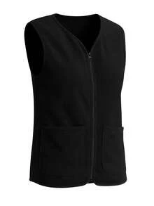 Women's Autumn/Winter Sleeveless Vest, Fleece V-Neck Full Zip Pockets, Minimalist Versatile Sports Jacket Suitable For Gym, Running, Commuting And Casual Daily Wear - Black - View 9