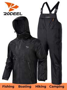 RODEEL Men's Rainsuit, Raincoat And Bib Pants Set, Ultimate Outdoor Adventure Protection - Black - View 1