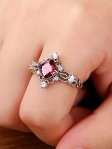 1枚时尚立方氧化锆戒指，女士款式，适合婚礼、订婚、派对、周年纪念、情人节及其他场合。 - 紅色 - 查看 6