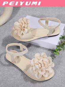 PEIYUMI 女士夏季沙滩凉鞋，花朵装饰，弹性好，穿着方便 - 米色 - 查看 2