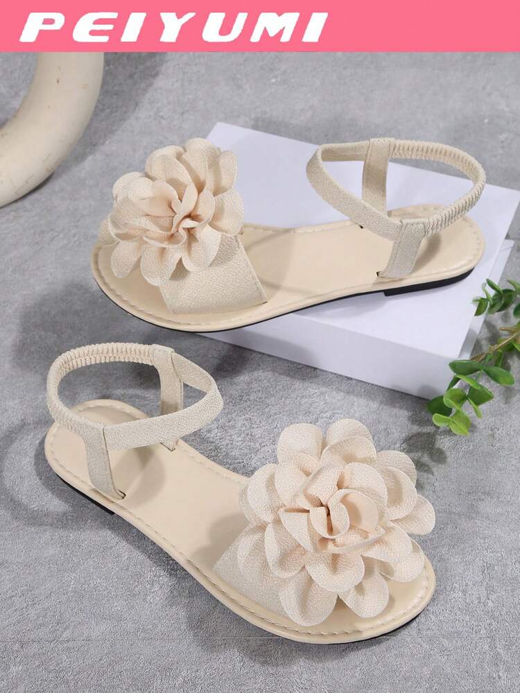 PEIYUMI Sandalias de verano para mujer con decoración de flores, elásticas y cómodas de llevar - Beis - Añade 2