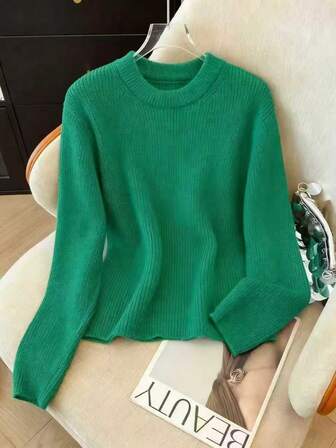 Avslappnad enfärgad rundhalsad tröja, höst/vinter