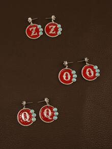 1 Pair Enamel Letter Design Decorative Earrings For Women, Luxury Style Suitable For New Year Celebration