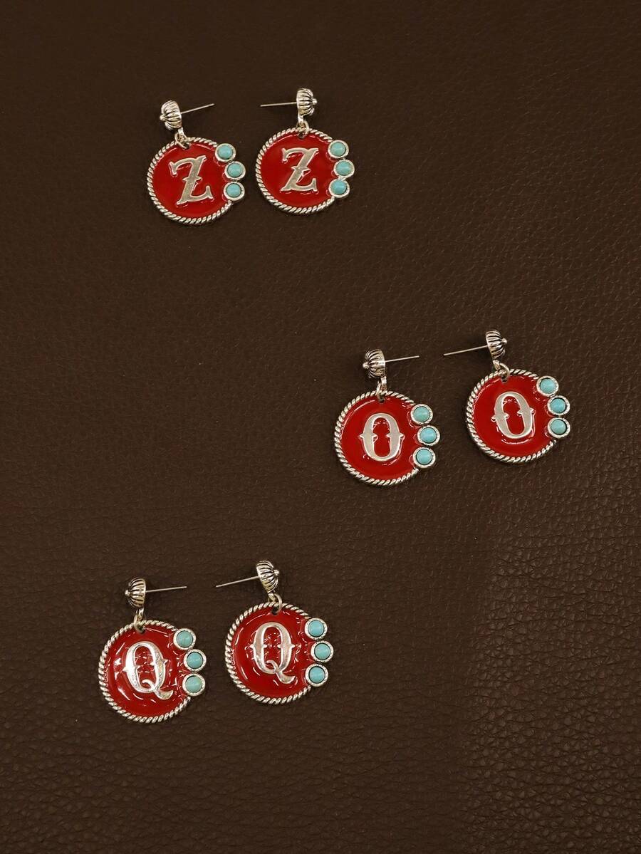 1 Pair Enamel Letter Design Decorative Earrings For Women, Luxury Style Suitable For New Year Celebration