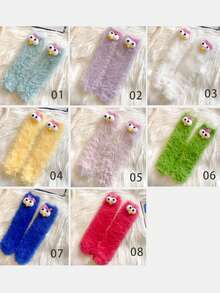 1双/2双女士新奇袜子，船袜，节日袜，卡通袜，毛绒袜，礼品袜，短袜，大眼睛袜，可爱袜，保暖袜，花式袜——适合日常穿着、节日庆典和派对等各种场合，舒适保暖。 - 彩色 - 查看 4