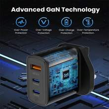 50W快充充電器 英規插頭 PD3.0 & QC3.0 Type-C + USB-A 輸出埠，相容 iPhone 17 16/15/14/13/12、Galaxy 平板、電子書閱讀器、Kindle、PSP、手機、平板電腦、MP3/MP4/MP5 播放器、數位相機等 - 英規插(220-240V) - 查看 4