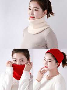 1pc Unisex Solid Color Wool Ribbed Thick Knit Neck Warmer Scarf, Fashionable Versatile Neck Protector For Autumn/Winter - Multicolor - View 3