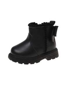 婴儿靴，新款时尚儿童蝴蝶结靴，儿童中帮鞋，女童侧拉链平底踝靴 - 黑色 - 查看 10