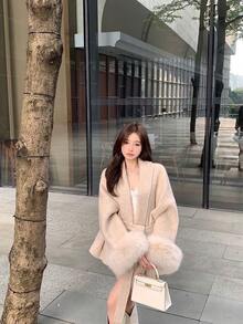 Women Overcoats - 杏色 - 查看 7