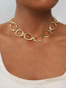 1pc Fashionable Sexy Geometric Hollow Circle Patchwork Necklace