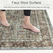 5x8 Area Rug Bedroom, Boho Vintage Floral 5x8 Ft Washable Soft Large Rug Living Room, Dining Room, RV, Car, Non-Slip Floor Carpet With Rubber Backing, Greyish Green - Acanthus - Green - View 3