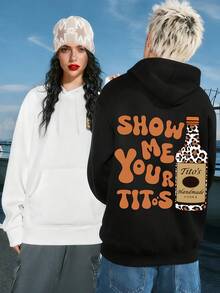 A Must-Have For Outdoor Wear With Fleece Hoodies, Tito's Handmade VODKA Enthusiasts' Must-Have Outfits, Leopard Print Vodka Bottle Patterned Fleece Hoodies, Retro Art Font Hoodies, Casual  Style Hoodies, Handmade/Personalized Fleece Washed Hoodies... Fashionable Wool Thermal Pullovers, Women's Patterned Pullovers, Fun Patterns, Men's Patterned Pullovers, Casual Thermal Pullover Shoes, Soft, Breathable, Comfortable, Washable, Are Essential Items For Casual Street Style Wearers, Suitable For All Seasons, Very Suitable For Casual Wear And Street Style. They Are Excellent Gifts For Family And Friends - Black - View 2