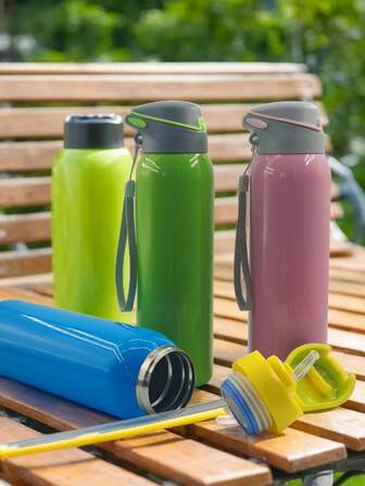 16盎司便携式不锈钢真空水瓶，带吸管，简约保温杯，保温保冷，适合骑行