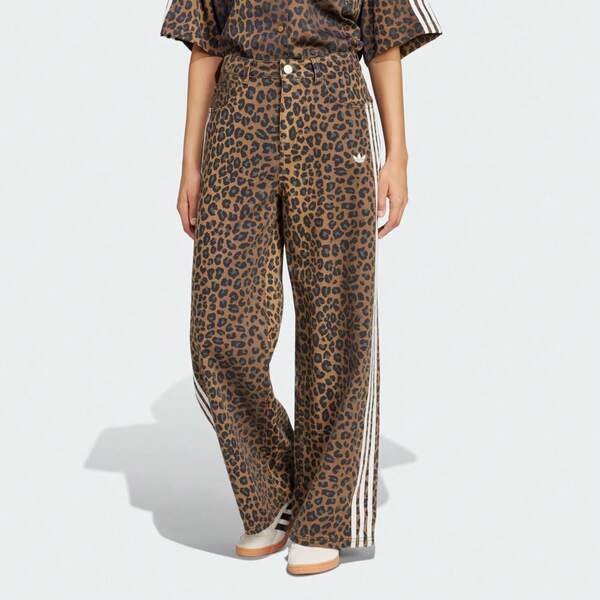 Adidas Originals Damskie oryginalne spodnie dresowe DENIM LOOSE JOGGERS z klasycznym nadrukiem w panterkę, luźne, jeansowe, KA2680