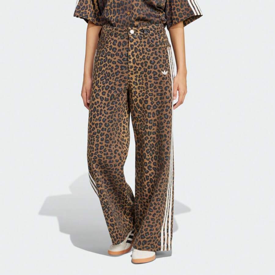 Adidas Originals Women's ORIGINALS DENIM LOOSE JOGGERS Classic Leopard Print Denim Loose Fit Sweatpants KA2680