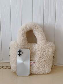 Bolsa de Mão Fashionável de Pelúcia, Bolsa de Ombro, Cor Sólida, Outono/Inverno, Bolsa Transversal Pequena - A - Visão 4