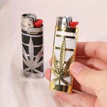 1pc Hollow Leaf Shaped Lighter Case, Portable Decorative Metal Lighter Cover, Cigarette Accessories, Perfect For Christmas And Halloween Gifts - Elegant Appearance, Suitable For BIC J6 Full Size Lighters - Fashionable Durable Windproof Simple Retro Sturdy Lighter Box - Multicolor - View 2
