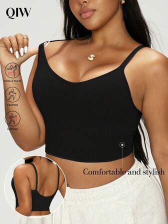 1pc Plus Size Women Sports Casual Thin Padded Wireless Supportive Back Shock Absorbing Bra