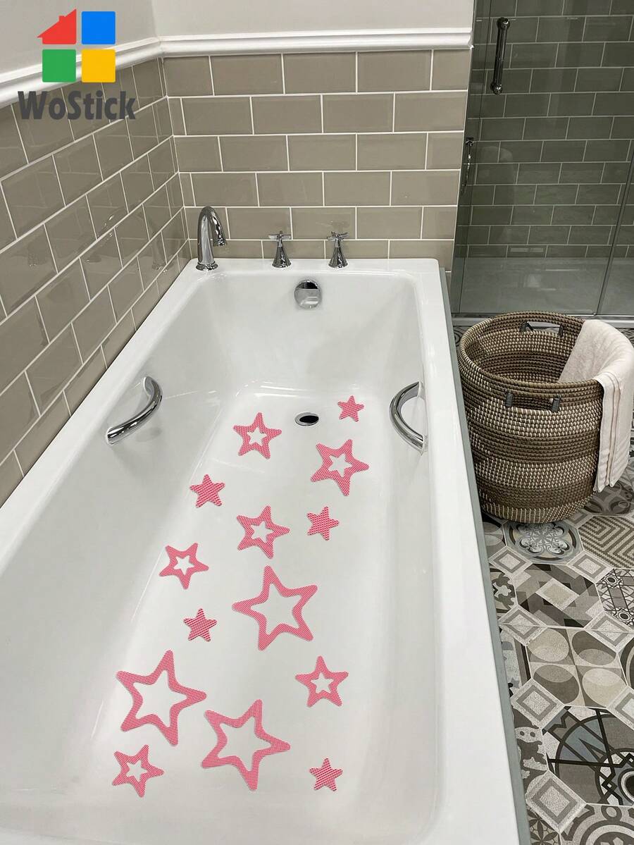 30 件星形图案防滑淋浴垫，粉色 PEVA 浴缸贴纸适用于浴室家居浴室装饰秋季装饰返校