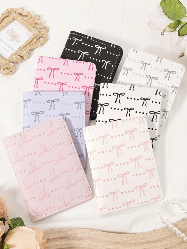 Bow Pattern Stylish Simple Short Bifold Wallet, Lightweight Portable Small Credit Card Holder & Organizer, Women's Daily Versatile Clutch & Coin Purse