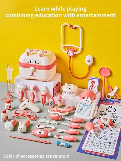 32pcs/43pcs Doctor Toy Tool Box, Nurse Stethoscope, Early Education Dental Set, Simulation Experience Interactive Educational Toys, Suitable For 3-12 Years Old Boys And Girls (Accessories Color Random)