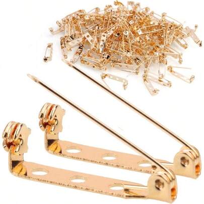 200 Pcs Gold Tone Brooch Pin Backs Clasp 1 Inch Bar Pins Findings 3 Holes Safety Pins Badge Insignia, Citation Bars, Making Corsage, Name Tags, Pins And Jewelry Making
