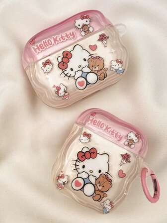 Sanrio 1 pezzo Custodia protettiva per auricolari Pro 2/Pro 3 con design carino di orsacchiotto in peluche e gatto Hello Kitty, cover antiurto a cartoni animati compatibile con auricolari senza fili Bluetooth Apple 1/2/3/4 (auricolari non inclusi)