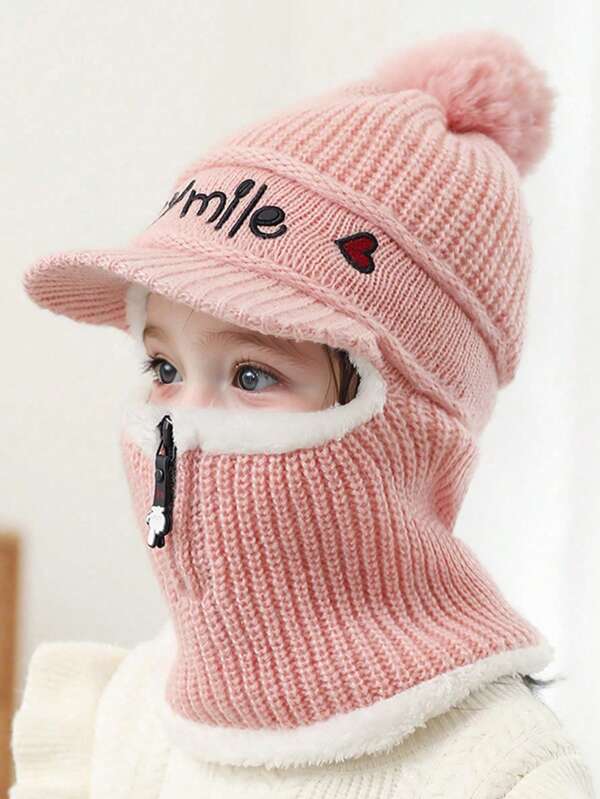 1Pc Baby Zip-Up Balaclava Hat, Toddler Beanie Hats Girl Boy With Neck Warmer,Ideal Choice For Daily Travel, Knitted And Warm, Suitable For Autumn And Winter