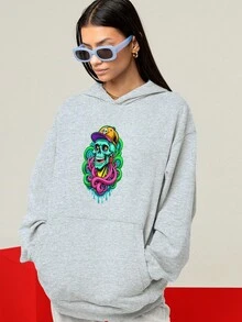 Moletom Oversized Caveira Psicodélica Streetwear Unissex ref-4065
