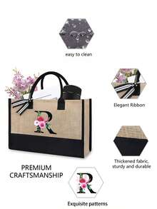 Juego de bolsas de lona con iniciales florales negras de la A a la Z, incluye bolsa de almacenamiento de maquillaje, bolsa de regalo personalizada, adecuada para boda, cumpleaños, playa, vacaciones, escuela, es un gran regalo para mujeres, mamá, maestros, amigos, damas de honor, estudiantes, bolsa grande, artículos de primera necesidad, regalos perfectos para vacaciones, cumpleaños, Acción de Gracias, Pascua, Navidad