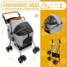 Pet Stroller With Storage Basket And Cup Holder, Folding Dog Jogger, Foldable Cat Stroller, 3 In 1 Puppy Kitten Cart, Pet Jogger For Medium Dog Cat (Gray) - 灰色的 - 查看 3