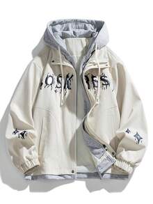 Chaqueta con capucha de manga larga de moda para otoño/invierno con estampado de letras, 2 en 1 para hombre - Blanco - Ver 1