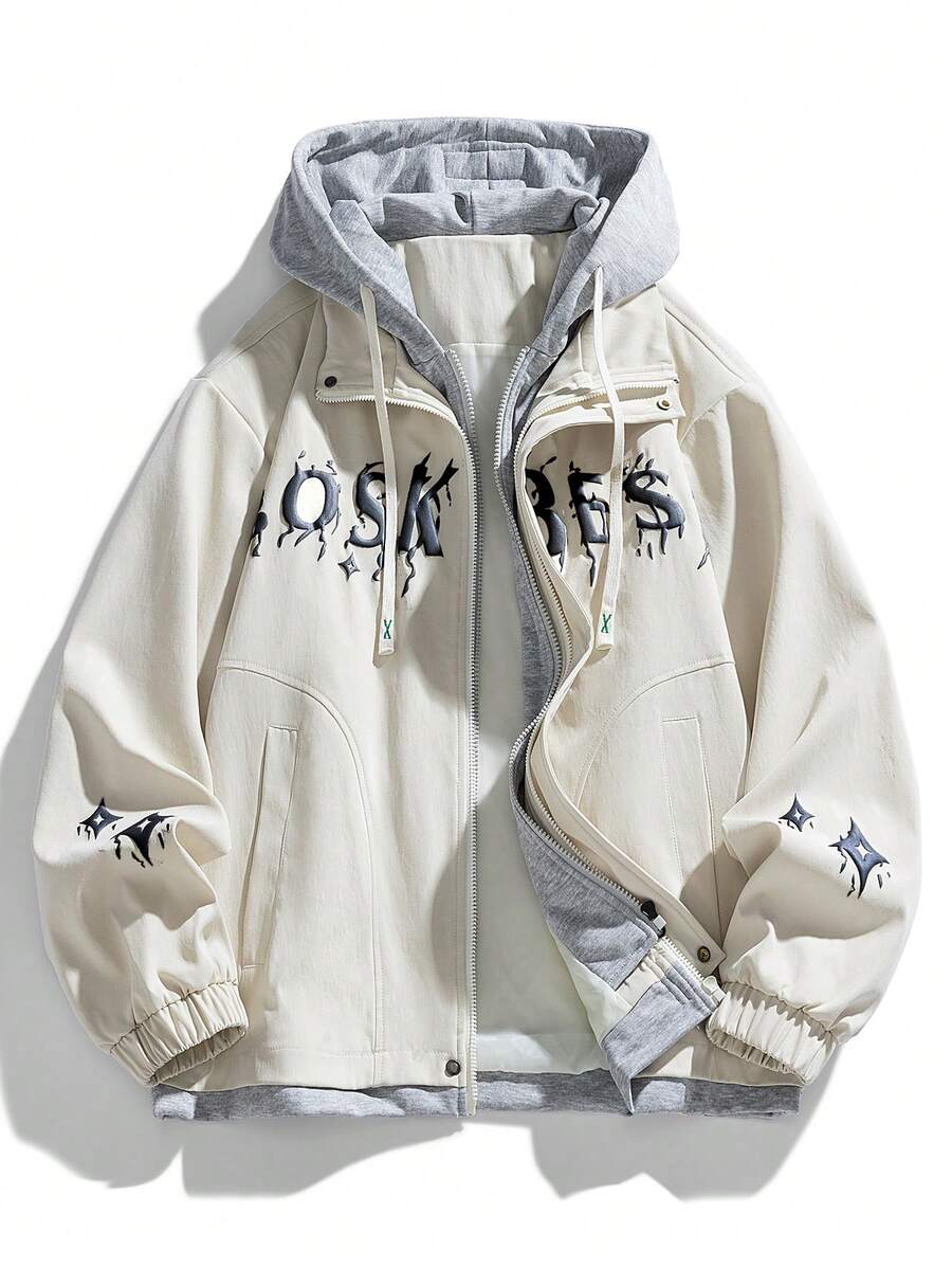 Chaqueta con capucha de manga larga de moda para otoño/invierno con estampado de letras, 2 en 1 para hombre - Blanco - Ver 1