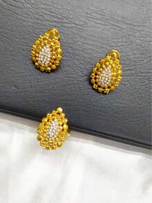 4pcs Women's Gold-Plated Rhinestone Leaf Jewelry Set - Necklace, Bracelet, Ring, Earrings, Suitable For Weddings, Parties, Halloween, Christmas, Birthdays, Holidays, Daily Wear, Great Gift For Mom, Sisters, Girlfriends, Alloy Jewelry