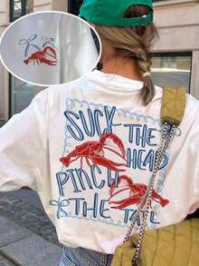 Funny Crawfish Graphic, Sassy Crawfish, Louisiana , Whimsical Lobster Graphic Printed Crew Neck Short Sleeve T-Shirt, Funny Seaside Shirt Summer Beachwear Gift For Seafood Lovers. High Street Hip Hop Style T-ShirtT-Shirt- Oversized Casual Short Sleeve Round Neck Tee, Soft Breathable Fabric For Holiday Parties& Gift Giving - 白色 - 查看 12