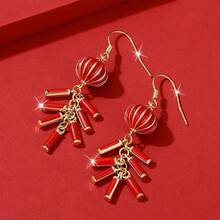 Pair Of Chinese Style Lantern Firecracker Earrings New Red Festive New Year Earrings Design Long Earrings For Women Festival - 7 - Xem 2