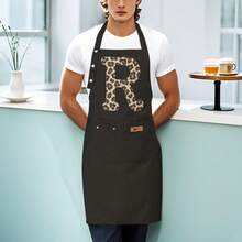 Women's Apron - High-Quality Kitchen Apron With Two Pockets, Bold 'R' Letter Design, Easy-To-Clean Polyester Material, Suitable Cooking, Baking, And Cafe Use - Fashionable Chef Apron, Home Essential - 黑色 - 查看 7