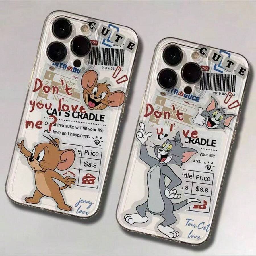 Warner Bros 1个可爱卡通汤姆和杰瑞手机壳，兼容苹果手机，防摔保护套，带双摄像头开孔，创意涂鸦图案，送礼佳品