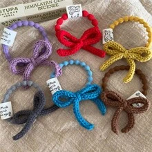 1个手工钩编蝴蝶结发圈 - 彩色弹力针织发绳，适合女性/女孩，可爱柔软的布艺发饰，可用于日常/派对发型，也可作为发绳、马尾辫发圈、发圈等使用。橡皮筋 - 彩色 - 查看 10