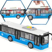 高品质校车玩具模型，带强劲的声光效果，双层巴士仿真玩具车，适合作为儿童礼物 - 藍色 - 查看 4