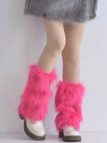 1 Pair Colorful Fuzzy Leg Warmers, Y2K Punk Bone Element, Panda Solid Color Warm Over-The-Knee Leg Warmers - Multicolor - View 5