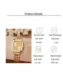 1 件女士时尚方形石英表，简约刻度，高品质镀金商务不锈钢表带石英表，适合生日、周年纪念、万圣节、礼物 - 金色 - 查看 4