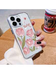 Capinha Capa Material transparente TPU Padrão floral rosa I P h one XR 11 12 13 14 15 16 Pro MAX 14 15 16 Plus Redmi A2 A3 10C 12C 13C Poco X3 X5 X6 Note 8 9 10 11 12  A04 A05 A15 A23 A32 A34 A35 A50 A52 A55 A72  Moto G04 G7 G15 G22 G32 G35 G52 G53 G60 G84 - Y2 - Visão 2