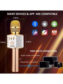 KIDWILL Micrófono de karaoke inalámbrico Bluetooth para niños, 5 en 1, portátil, de mano, con altavoz, grabadora con radio FM ajustable Remix para niños, niñas, niños, adolescentes, cumpleaños - Dorado - Ver 4