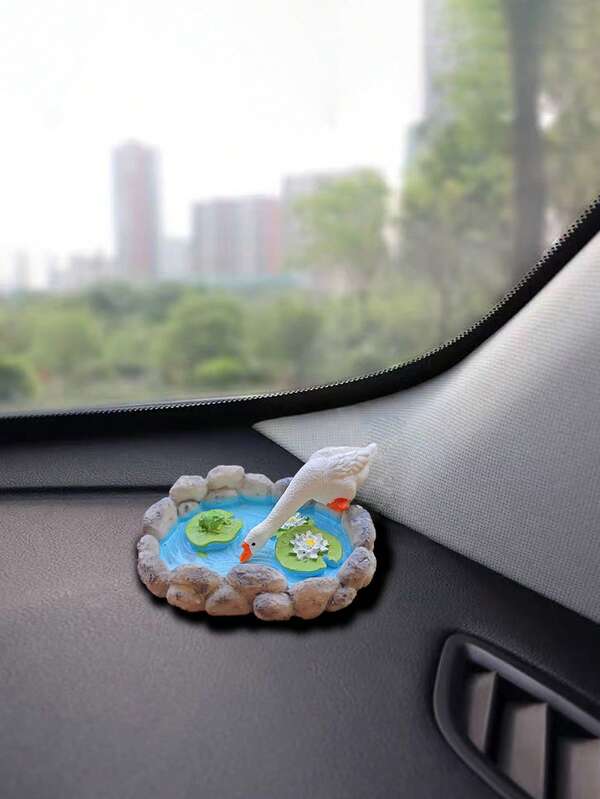 قطعتان من ديكور السيارة حوض مائي مع أوز أبيض، حوض مائي مصنع إبداعي لحديقة الأحواض المائية، أوز أبيض وحوض لوتس ديكور منظر طبيعي